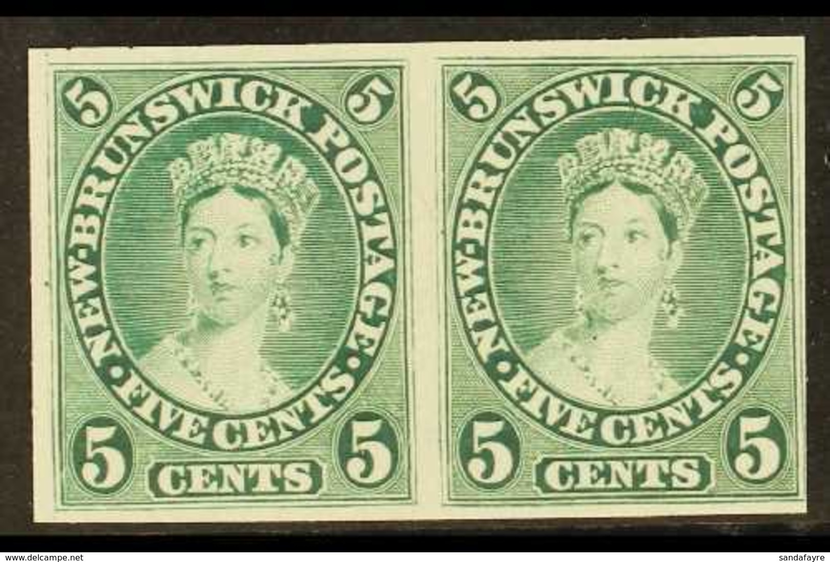 1860  5c Green PLATE PROOF PAIR On India Paper. Stunning (pair) For More Images, Please Visit Http://www.sandafayre.com/ - Sonstige & Ohne Zuordnung