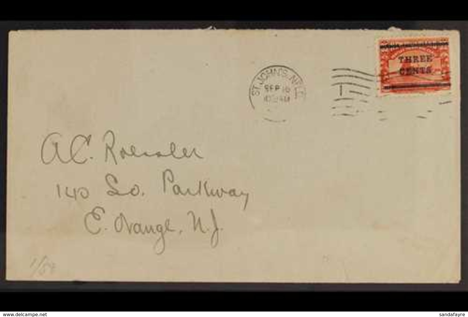 1920 EARLY USAGE ON COVER  3c On 35c Red, SG 147, On Neat Cover To USA, Tied St John's Sept. 16th Machine Cancel - The S - Sonstige & Ohne Zuordnung