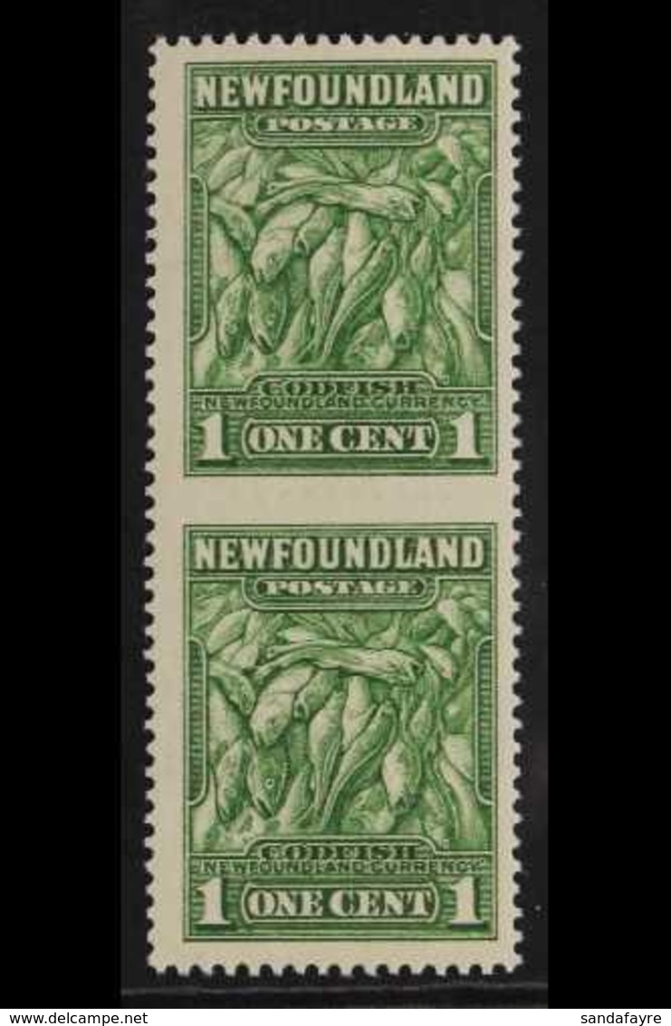 1932  1c Green "Atlantic Cod", Variety "imperf Between Vert. Pair", SG 209ba, Very Fine Never Hinged Mint. For More Imag - Sonstige & Ohne Zuordnung