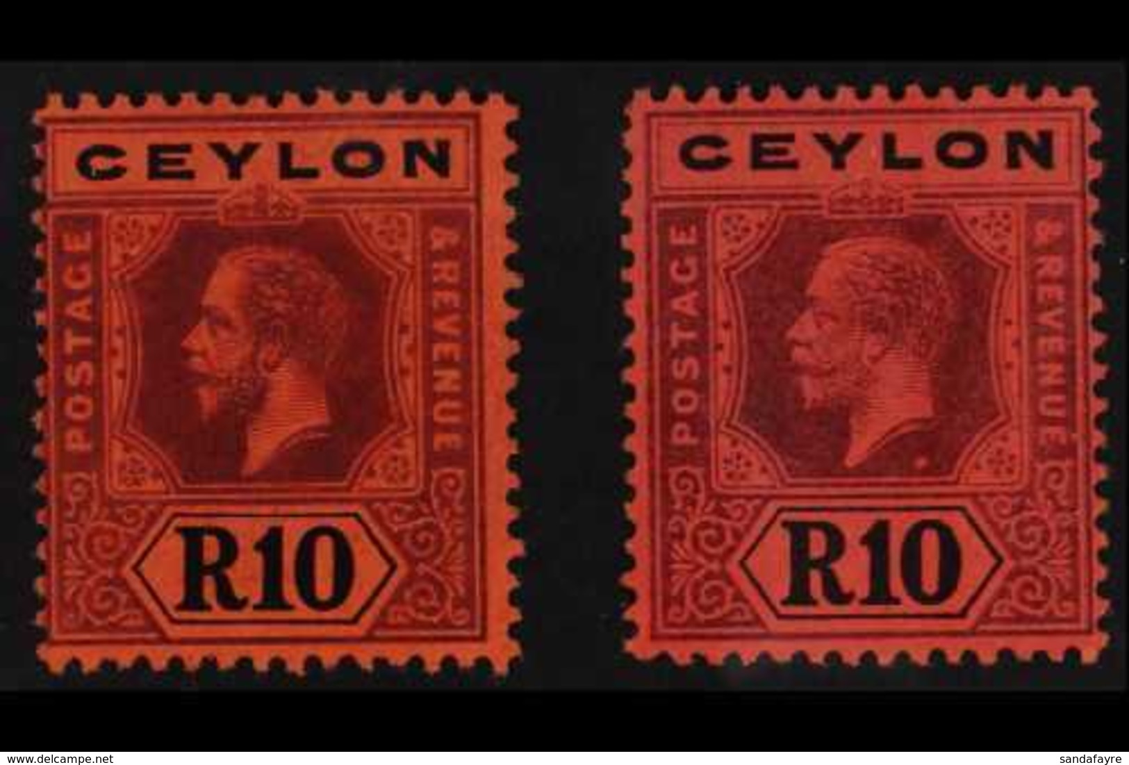 1912 - 25  10r Purple And Black On Red, Die I And Die II, SG 318, 318b, Very Fine Mint. (2 Stamps) For More Images, Plea - Ceylon (...-1947)