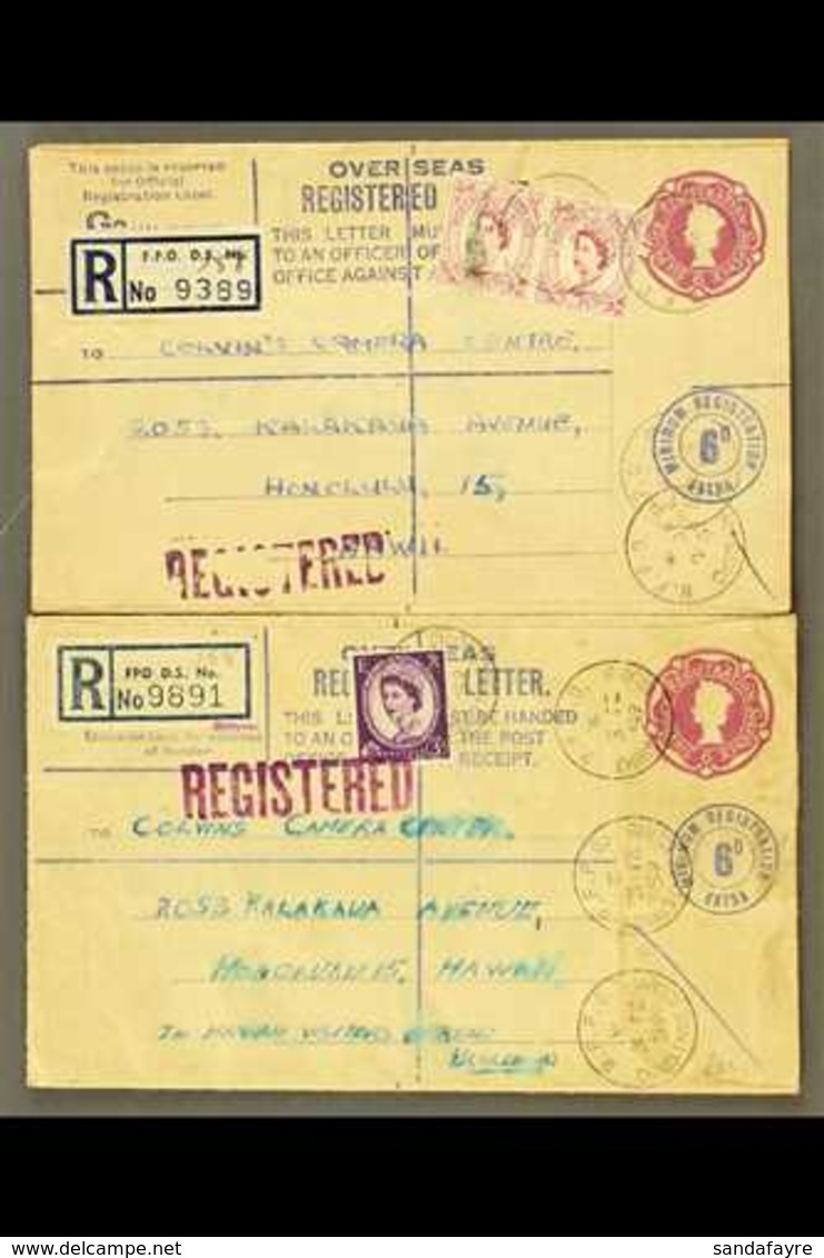 1959  (Jan) GB 6d Registered Envelope With Additional 6d Wilding Pair, Cancelled BFPO Christmas Island Cds's, Sent To Ha - Christmas Island