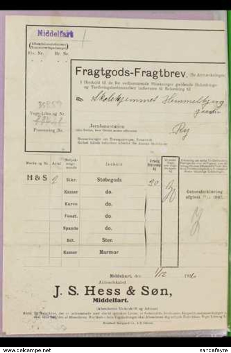 RAILWAY PARCEL RECEIPTS/WAYBILLS & EPHEMERA MATERIAL.  DANSKE STATSBANER (DANISH STATE RAILWAYS) 1920's-1940's Collectio - Sonstige & Ohne Zuordnung