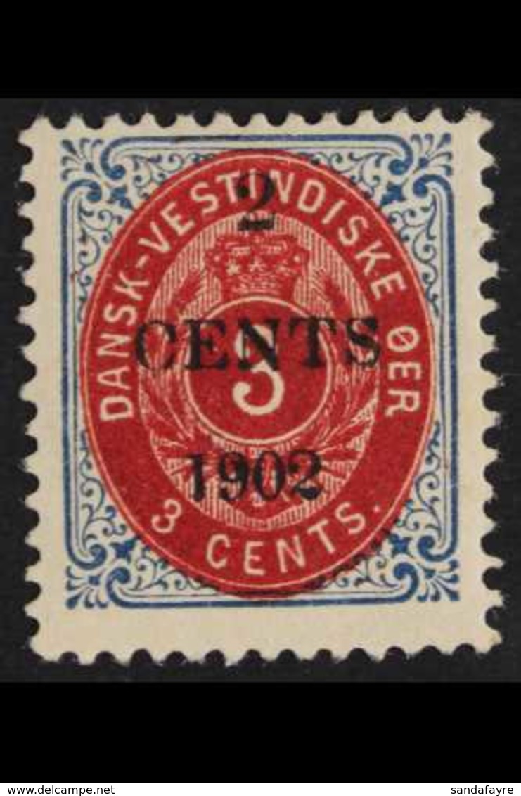 1902  "2 CENTS" On 3c Carmine And Deep Blue, Frame Normal, Facit 24 V2 Or SG 43a, Fine Mint For More Images, Please Visi - Dänisch-Westindien