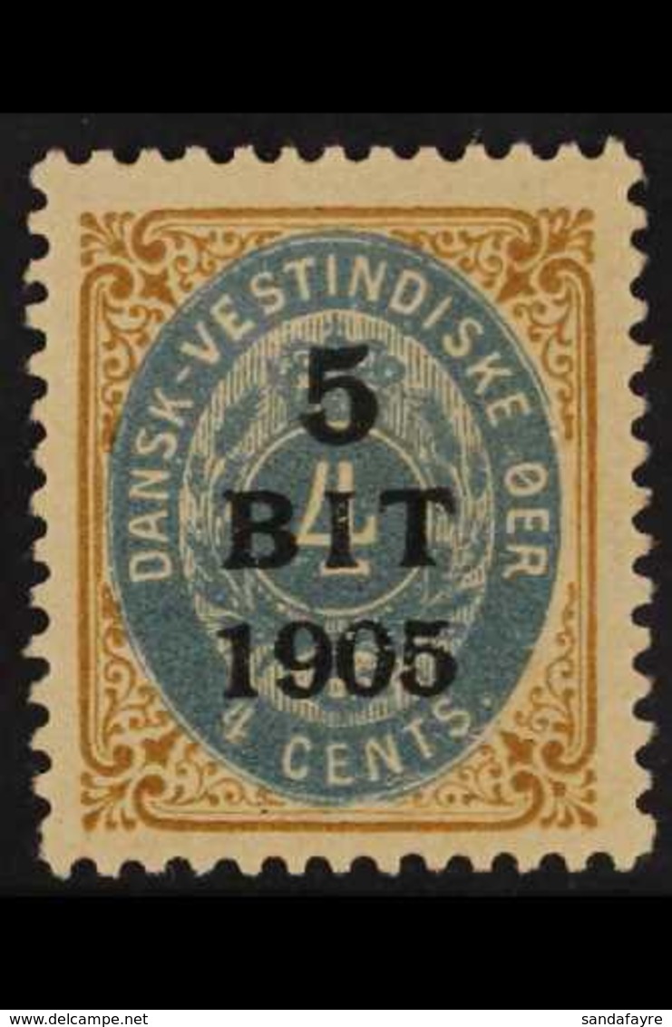 1905  5" BIT"  On 4c Pale Blue And Yellow-brown, Frame Inverted, Facit 29 V1, Fine Mint. For More Images, Please Visit H - Dänisch-Westindien