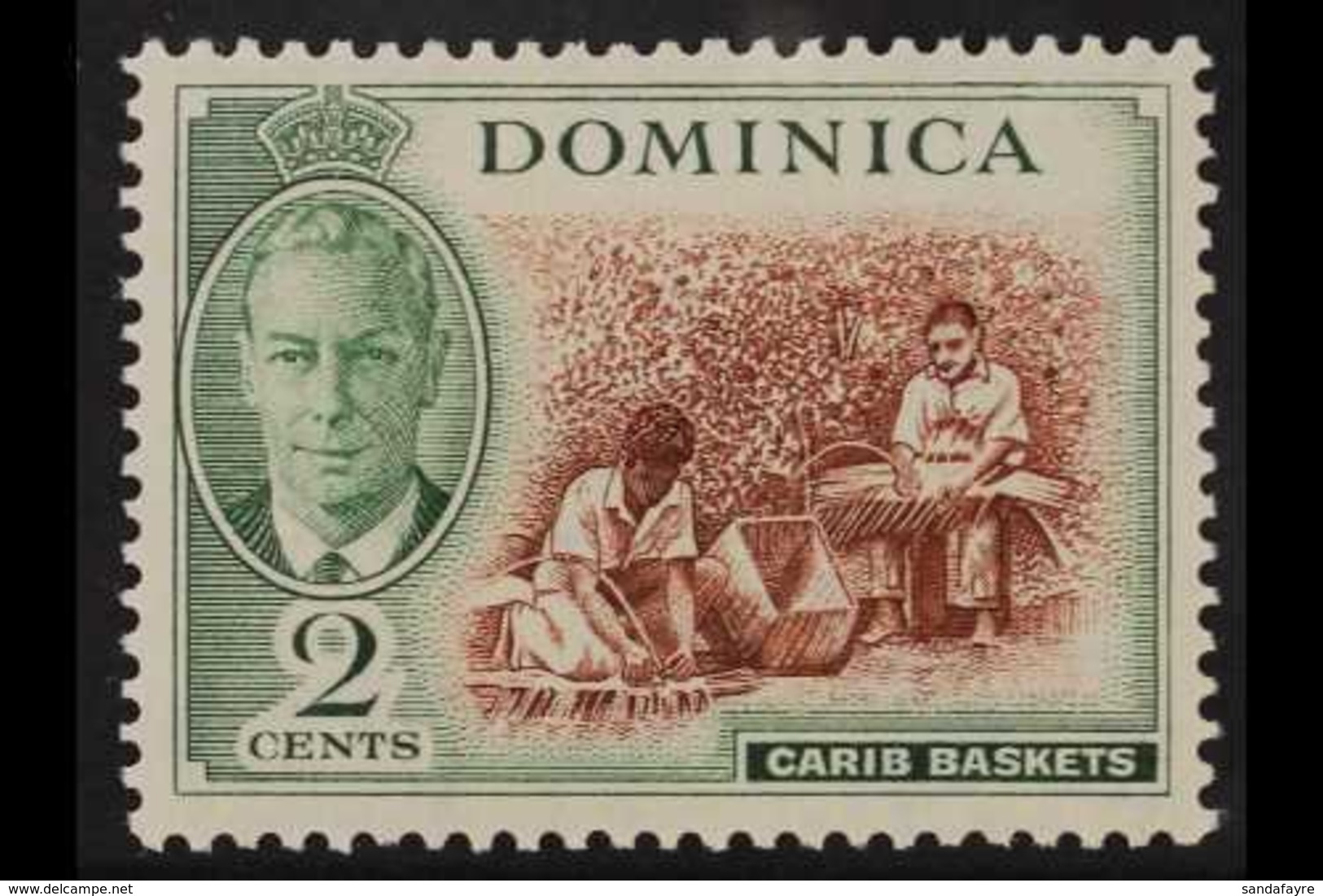1951  2c Red Brown And Deep Green, Variety "A Of CA Missing From Wmk", SG 122b, Very Fine Mint Og. For More Images, Plea - Dominica (...-1978)