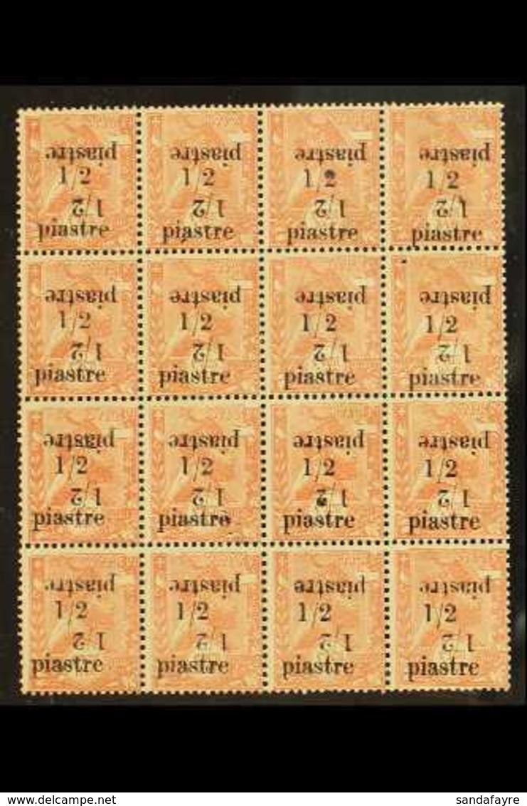 1908  ½p On ½g (Michel 34) Bearing Unlisted Double Overprint, One Set Of Opt's Inverted, Block Of 16, Most Stamps Being  - Ethiopia