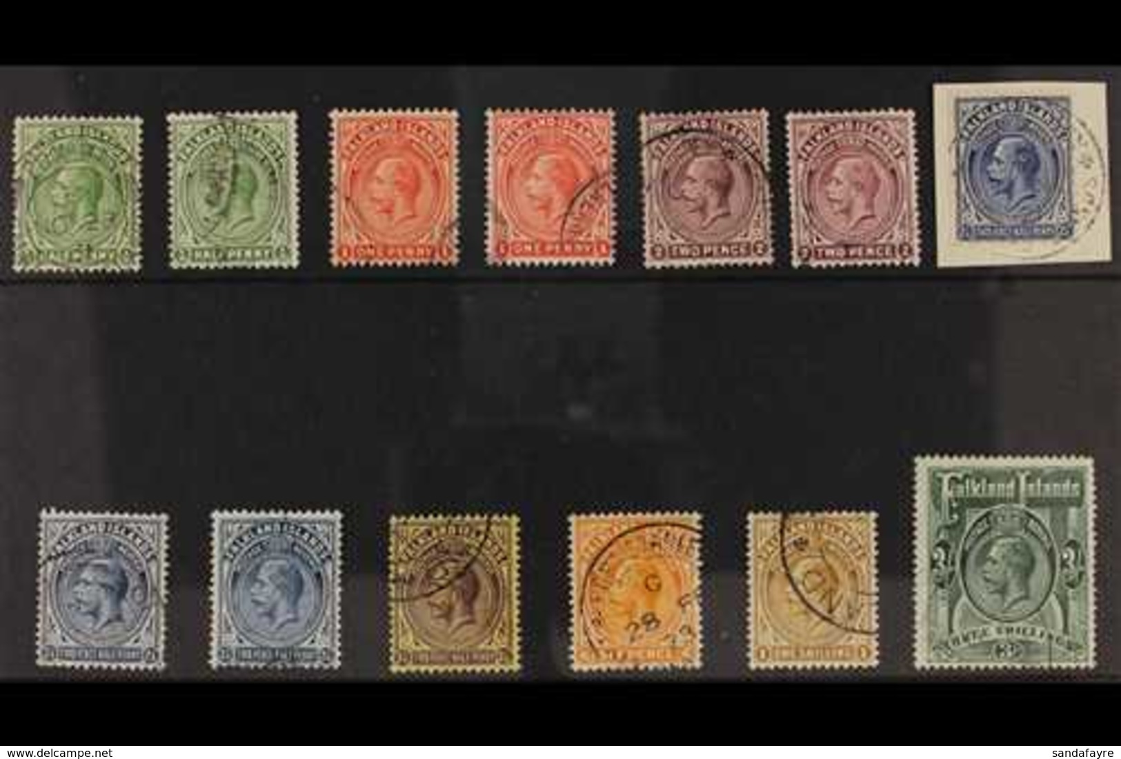 1921-28  KGV Script MCA Wmk Set To A Lightly Cancelled 3s, SG 73/80, Plus Some Additional Listed Shades ½d To 2½d Blues, - Falklandinseln