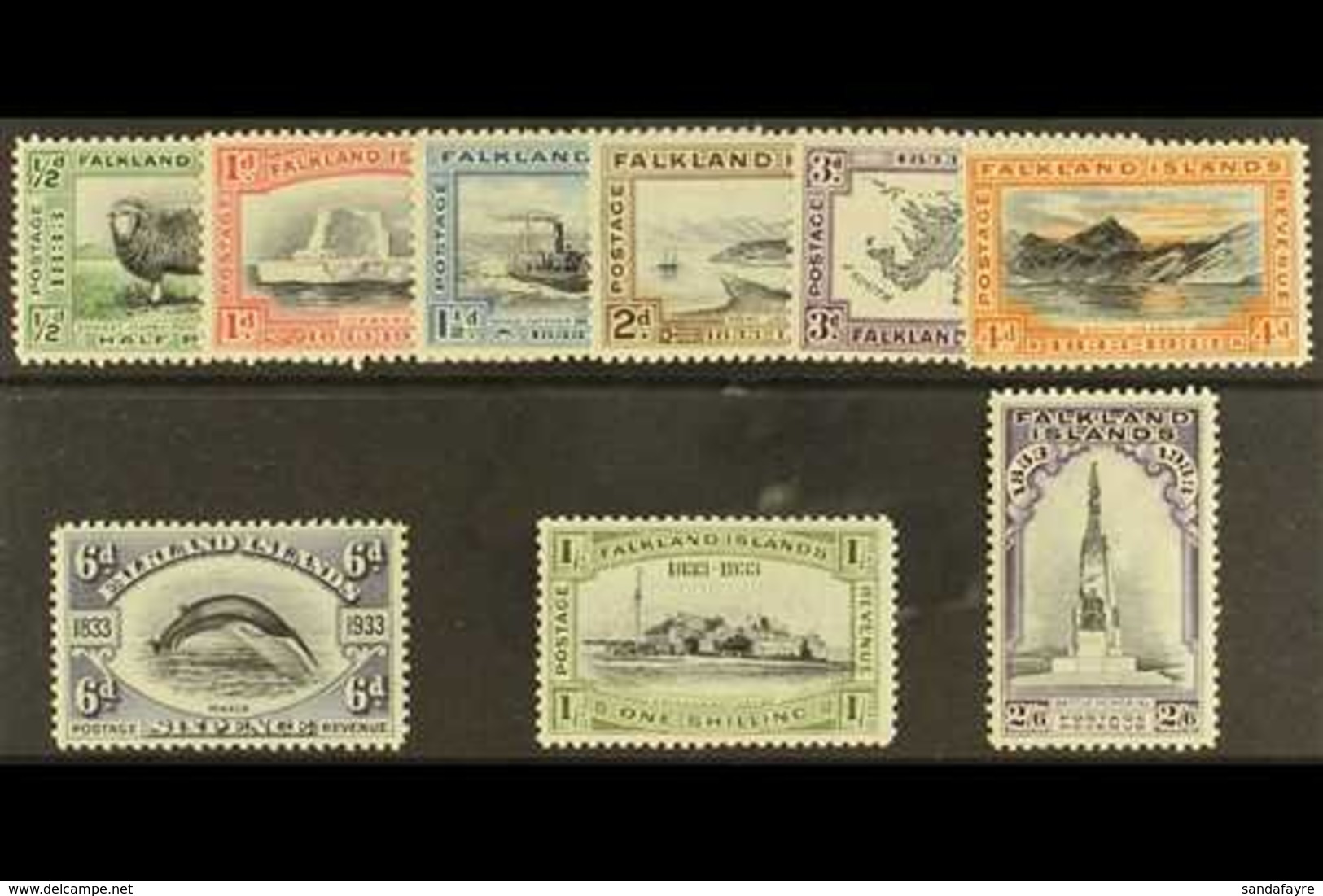 1933  Centenary Of British Administration Set Complete To 2s6d, SG 127/135, Mint Very Lightly Hinged (9 Stamps) For More - Falklandinseln