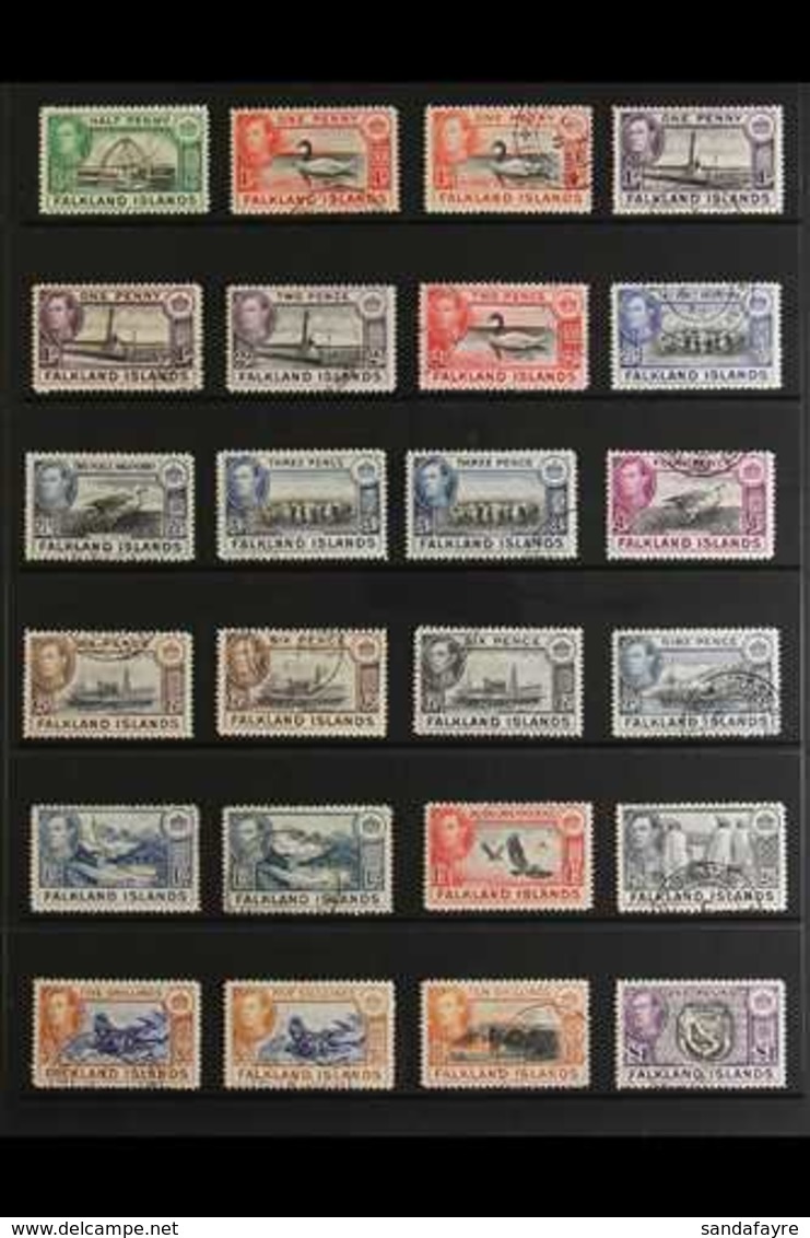 1938-50  KGVI Definitives Complete Set, SG 146/63, Plus Some Additional Listed Shades To 5s, Very Fine Used. Lovely! (24 - Falklandinseln