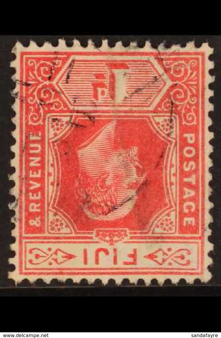 1906-12 RARE WATERMARK VARIETY - ONLY THREE EXAMPLES KNOWN!  1d Red WATERMARK INVERTED Variety, SG 119, Used, Lightly Ca - Fidschi-Inseln (...-1970)