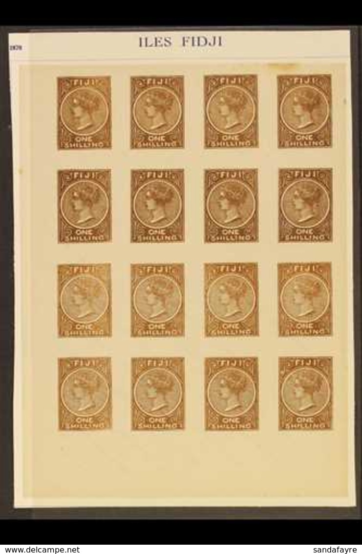 FOURNIER FORGERIES.  1881 1s Brown Imperforate Block Of 16 Forgeries By Francois Fournier, With Blue "Facsimile" Underpr - Fidschi-Inseln (...-1970)