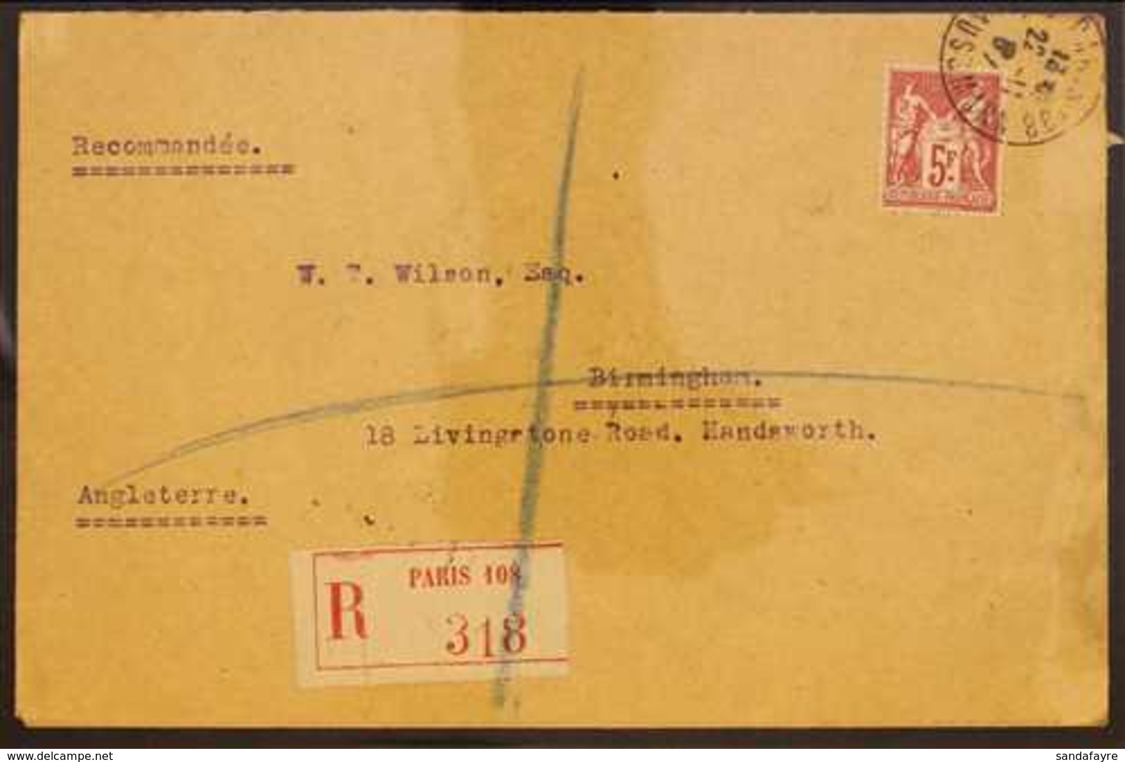 1925  5fr Carmine Philatelic Expo, Yvert 216 Or SG 412, Very Fine Used On Registered Cover From Paris To England. For Mo - Sonstige & Ohne Zuordnung