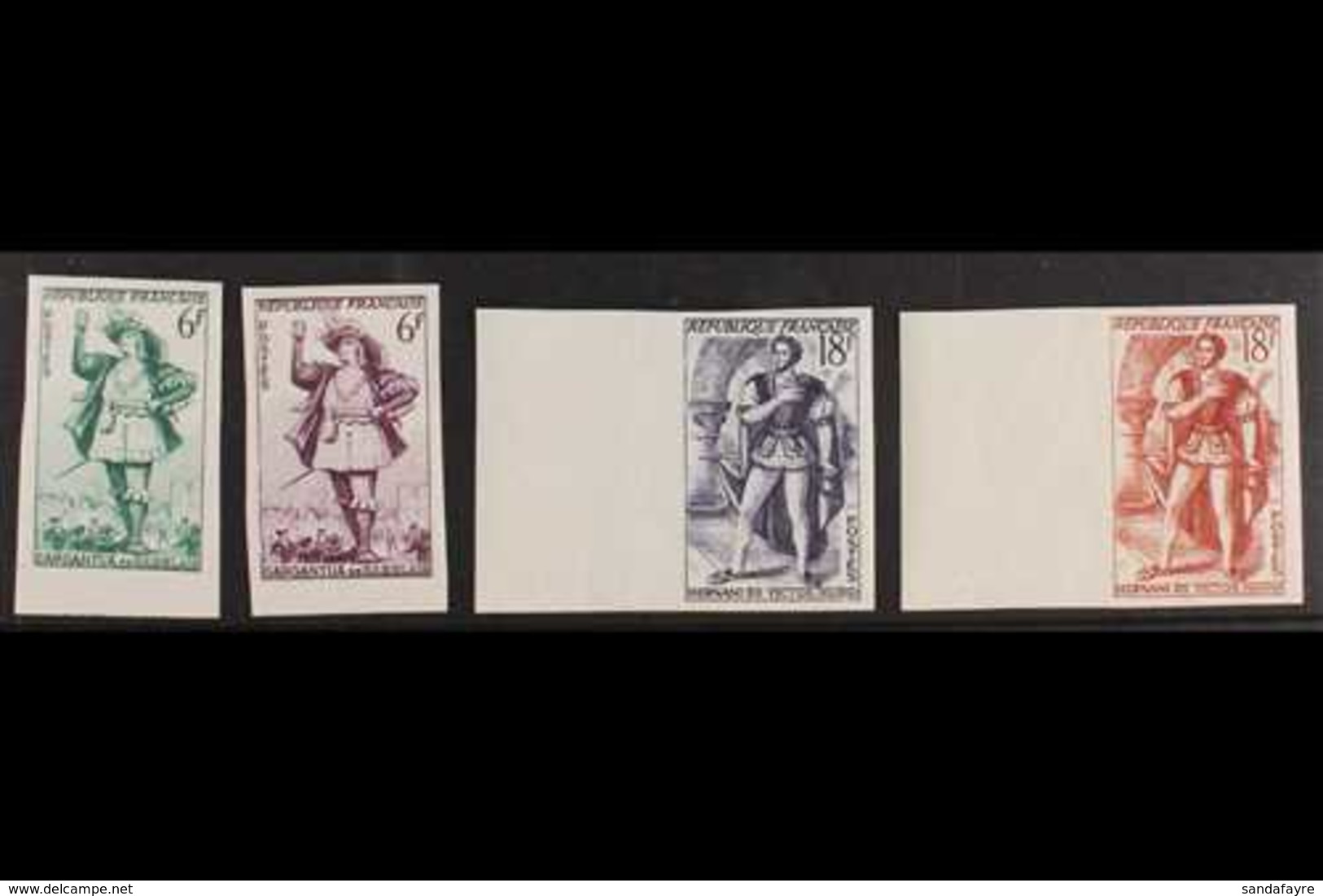 1953 IMPERF COLOUR PROOFS  6f Green & 6f Lilac And 18f Violet & 18f Red-brown Theatre (Yvert 943/44) Imperf Colour Proof - Sonstige & Ohne Zuordnung