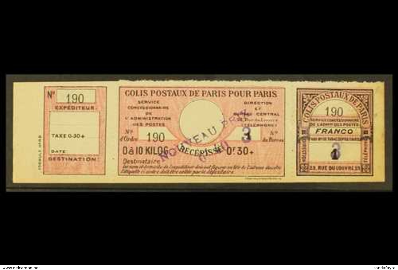 PARCEL POSTS FOR PARIS  1919 40c On 30c+ Rose, Se-tenant Strip Of 3, Maury 45, Fine "mint" Part Og. For More Images, Ple - Sonstige & Ohne Zuordnung