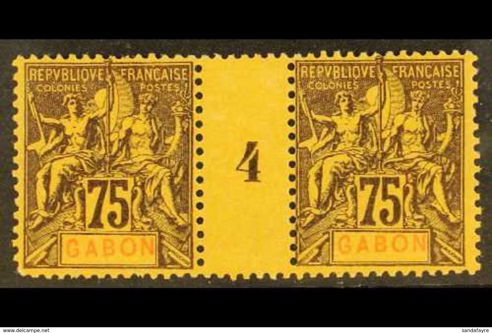 GABON  1904-07 75c Brown On Orange Tablet (Yvert 29, SG 2, Maury 27), Very Fine Mint Horizontal '4' MILLESIME PAIR, Very - Sonstige & Ohne Zuordnung