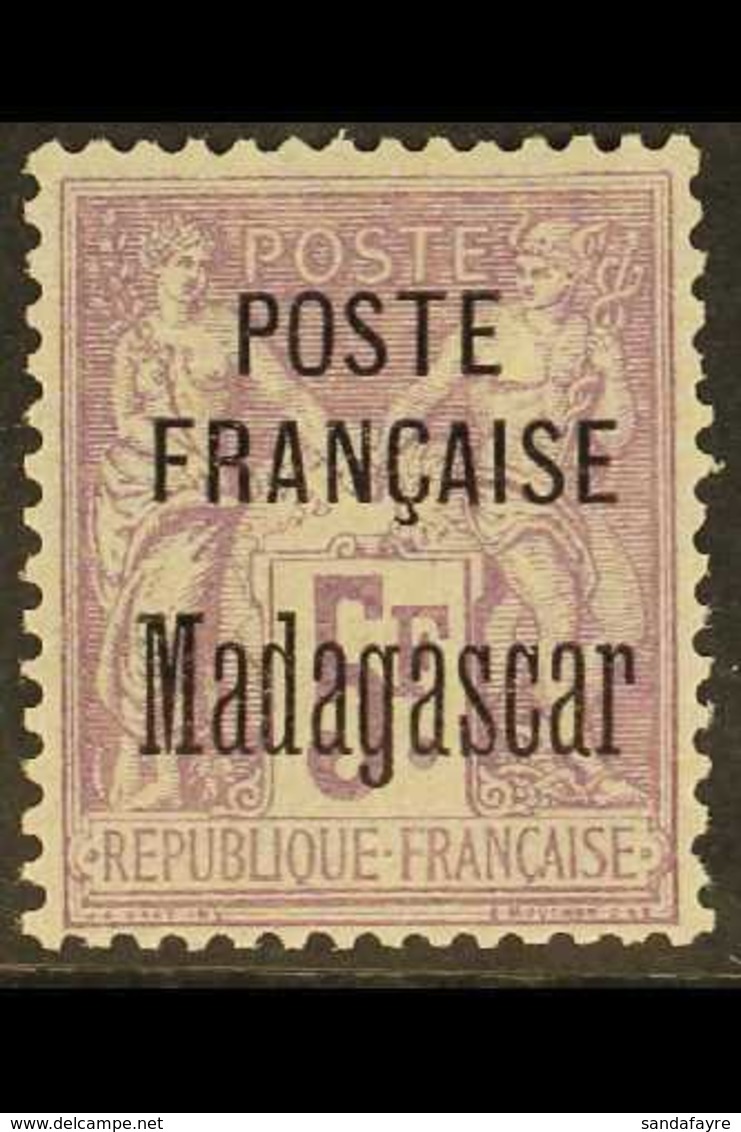 MADAGASCAR  1895 5f Mauve On Lilac Overprint (Yvert 22, SG 23), Fine Mint, Fresh. For More Images, Please Visit Http://w - Other & Unclassified