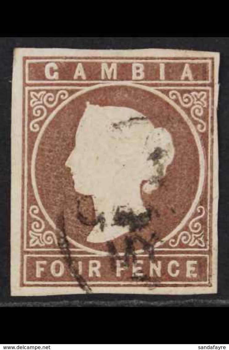 1869-72  4d Pale Brown, No Wmk, Imperf, SG 2, 4 Clear To Wide Margins & Light Red Cds Cancel, Fine Used For More Images, - Gambia (...-1964)
