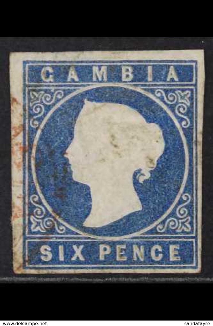 1874  6d Blue, CC Wmk, Imperf, SG 8, 4 Clear To Wide Margins, Red Cds Cancel, Fine Used. For More Images, Please Visit H - Gambia (...-1964)