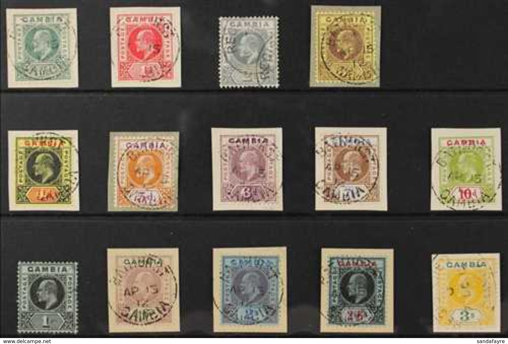 1909  KEVII Definitive Set, SG 72/85, Mostly Tied To Small Pieces, Very Fine Used (14 Stamps) For More Images, Please Vi - Gambia (...-1964)