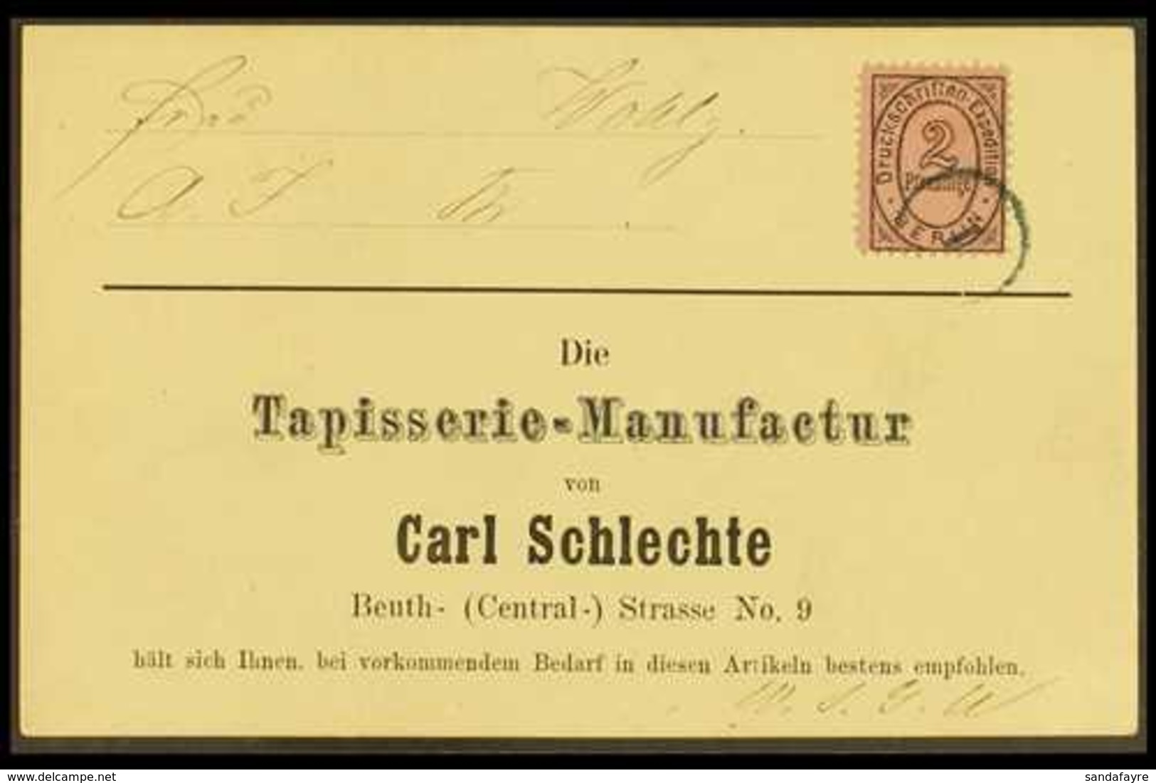 BERLIN  BRIEF UND DRUCKSCHRIFTEN EXPEDITION 1873 2pf Black On Rose (Michel 1) On Locally Addressed Commercial Postcard T - Sonstige & Ohne Zuordnung