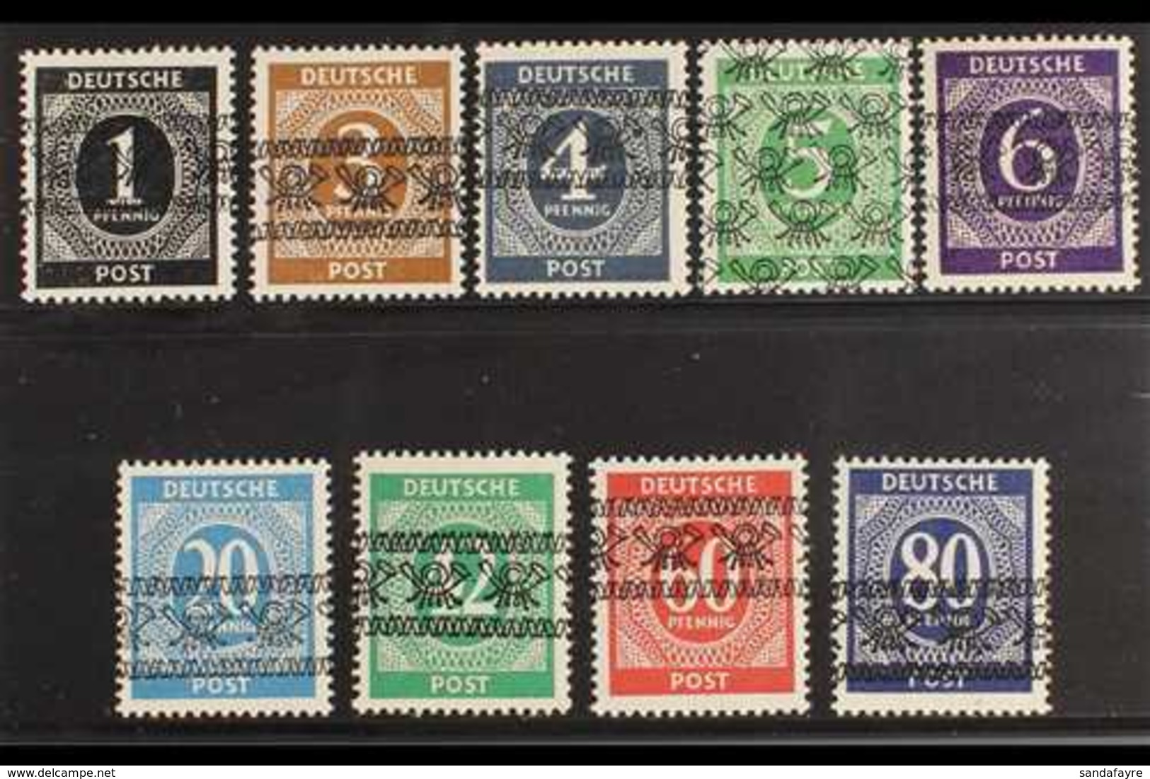 BIZONE  1948 Posthorn Band Overprints On Numerals UNISSUED Complete Set, Michel I/IX I, Fine Mint, Most Stamps Expertize - Sonstige & Ohne Zuordnung