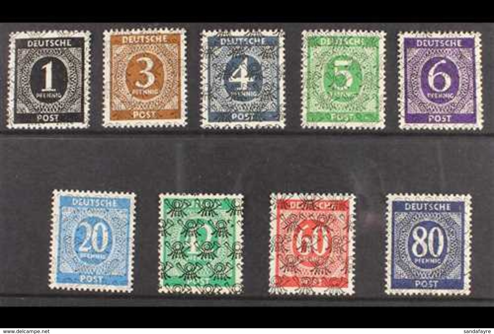 BIZONE  1948 Posthorn Net Overprints On Numerals UNISSUED Complete Set, Michel I/IX II, Fine Mint, Fresh. (9 Stamps) For - Sonstige & Ohne Zuordnung