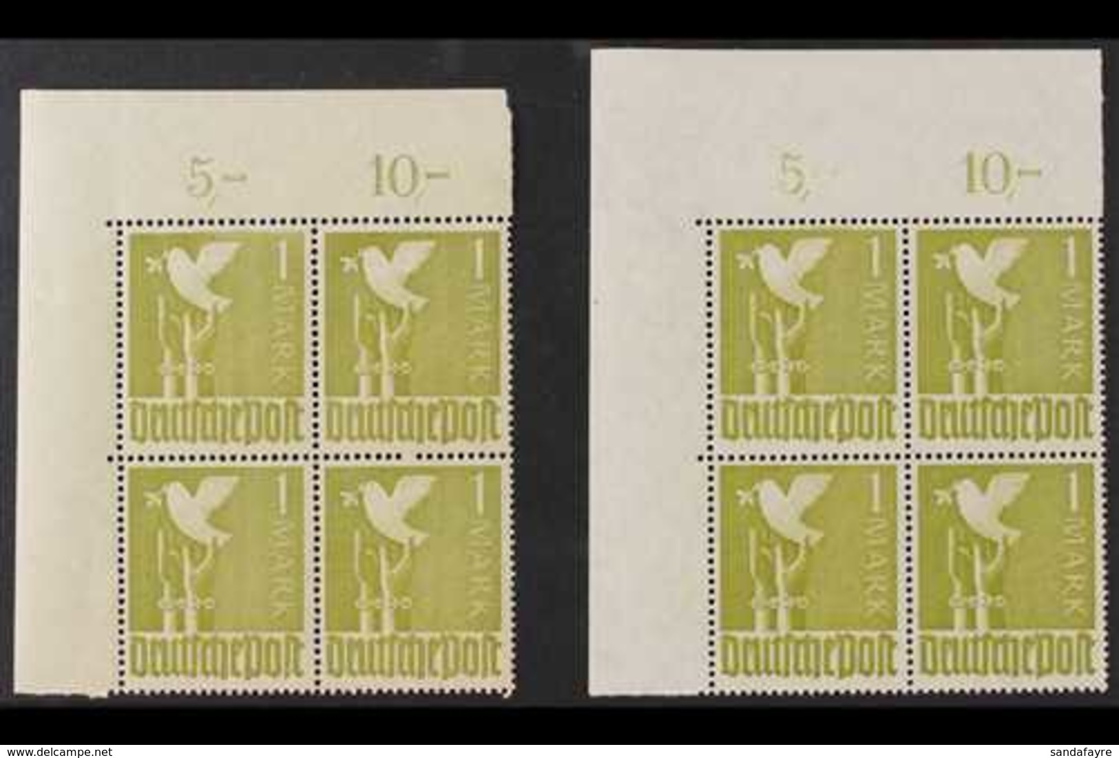 GENERAL ISSUES  1947-48 1m Olive-green Dove Of Peace PLATE FLAWS Position 1, Michel 959 I, Two Never Hinged Mint Upper L - Andere & Zonder Classificatie