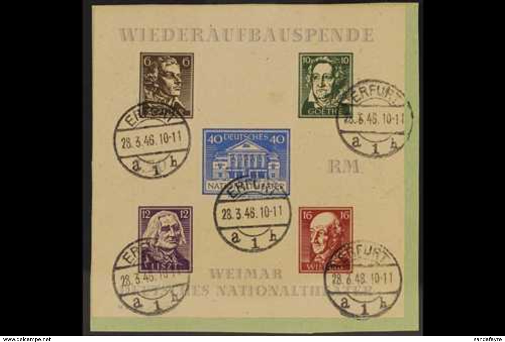 RUSSIAN ZONE  THURINGIA 1946 Theatre Rouletted Type XII Miniature Sheet (Michel Block 3 Ba, SG MSRF12), Superb Cds Used  - Sonstige & Ohne Zuordnung