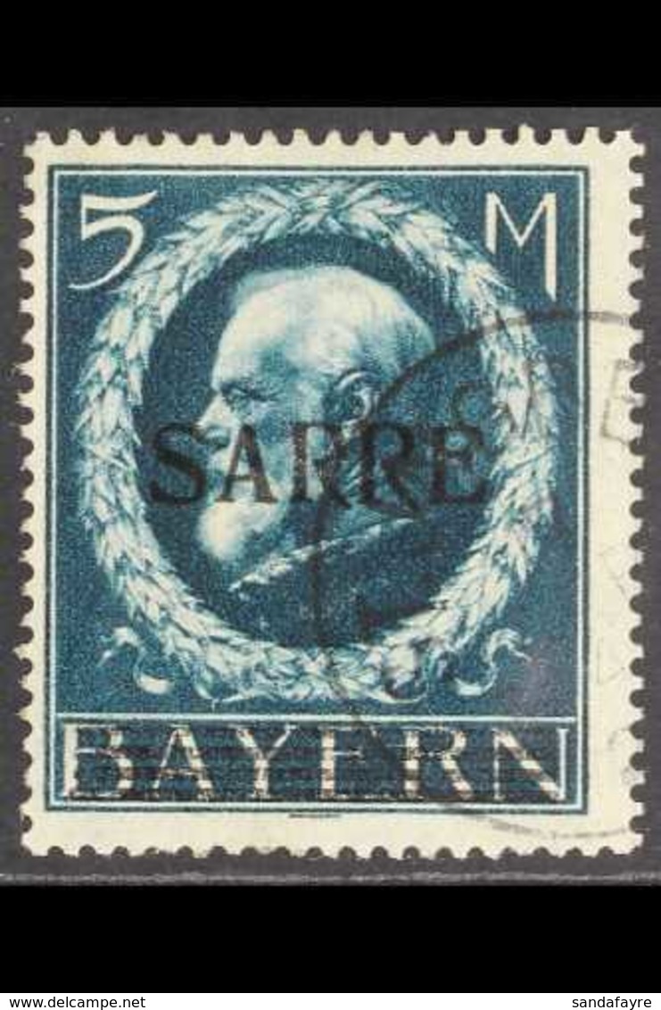 1920  5m Prussian Blue Stamp Of Bavaria With "SAARE" Overprint (Michel 30, SG 30), Used With "St Jngbert" Cds Cancel, A  - Sonstige & Ohne Zuordnung