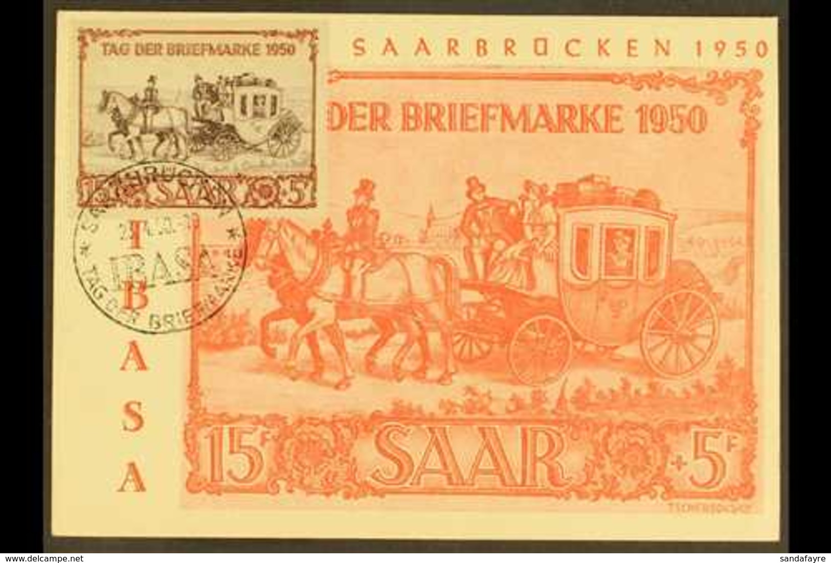 1950  15f+5f Purple-brown & Brown-red Stamp Day (Michel 291, SG 288), Superb Used On Unaddressed Maxi-card Tied By Speci - Sonstige & Ohne Zuordnung