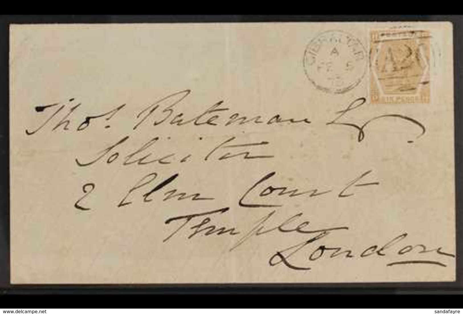 1873  (Feb 5th) Cover To London Bearing GB 1872 QV 6d Pale Buff Plate 11, (SG Z47), Tied By Complete & Upright Gibraltar - Gibraltar