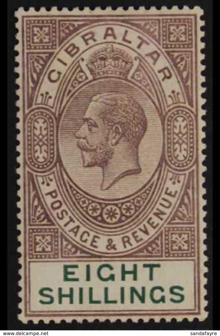 1921  8s Dull Purple And Green, Wmk Script, Geo V, SG 101, Superb Mint. Lovely Stamp With Perfect Delicate Colour. For M - Gibraltar