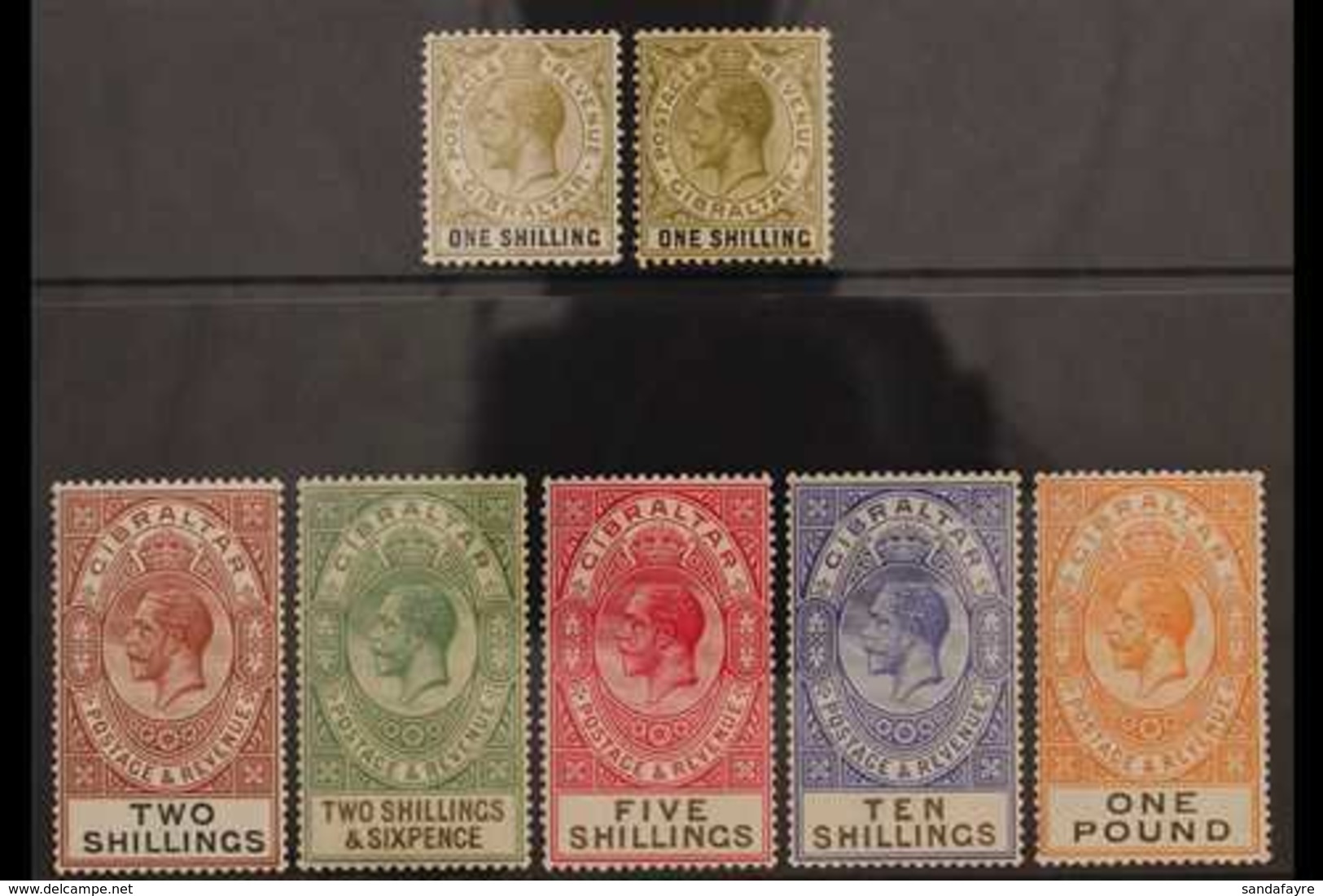 1925-32 HIGH VALUES.  KGV (new Colours) High Value Definitive Set Complete To £1 Red-orange And Black, SG 102/107, With  - Gibraltar