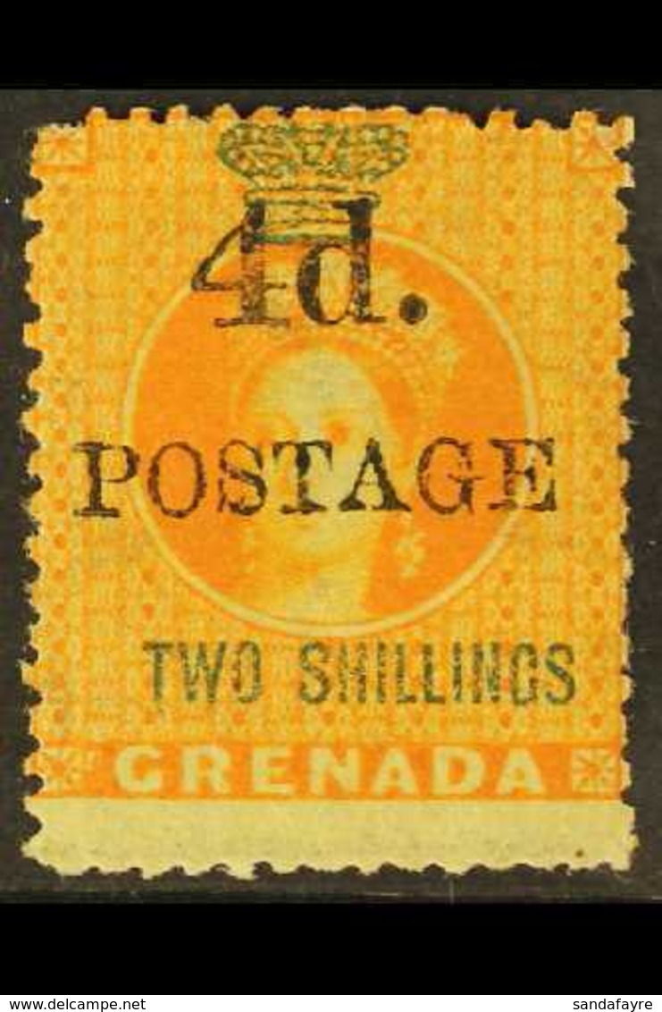1888  4d On 2s Orange, Variety "upright D", SG 41a, Fine Mint Og, Centred To Top. Scarce Stamp. For More Images, Please  - Grenada (...-1974)
