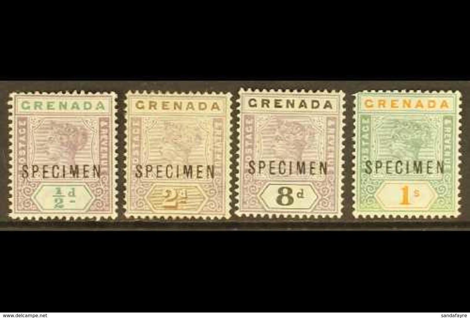 1895-99  Key Plate "SPECIMEN" Overprints Showing Broken "M" (position 41), ½d, 2d (no Gum), 8d And 1s (thin), Scarce. (4 - Grenada (...-1974)