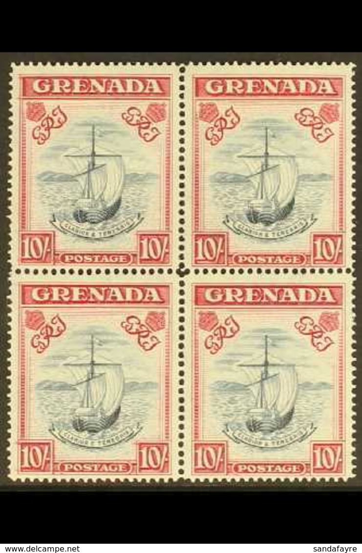 1947  10s Blue Black And Bright Carmine, Wide Frame, SG 163f, Superb Never Hinged Mint Block Of Four. For More Images, P - Grenada (...-1974)
