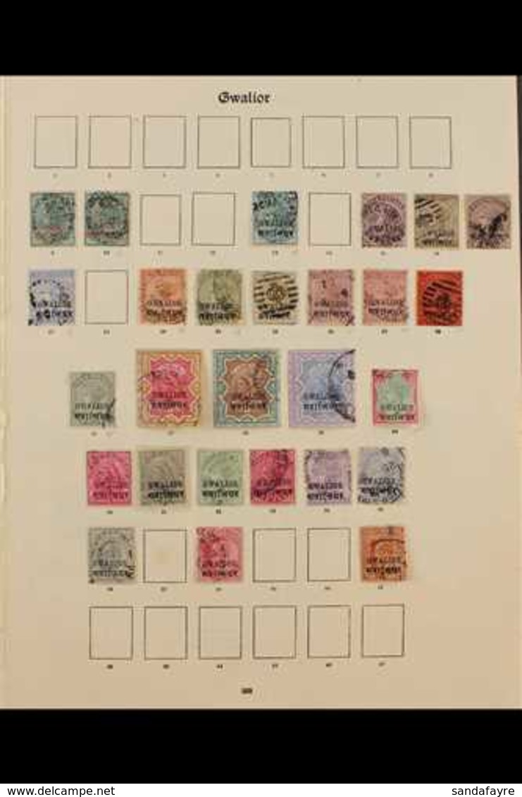 GWALIOR  1885-1935 FINE USED COLLECTION On Pages, Virtually All Different, Includes 1885-97 Black Opts Most Vals To 5r,  - Sonstige & Ohne Zuordnung