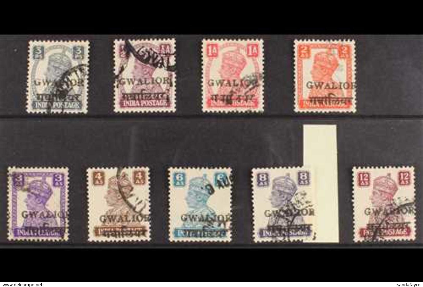 GWALIOR  1949 KGVI Overprinted At Alizah Printing Press, Gwalior, SG 129/37, Fine Used (9 Stamps) For More Images, Pleas - Sonstige & Ohne Zuordnung