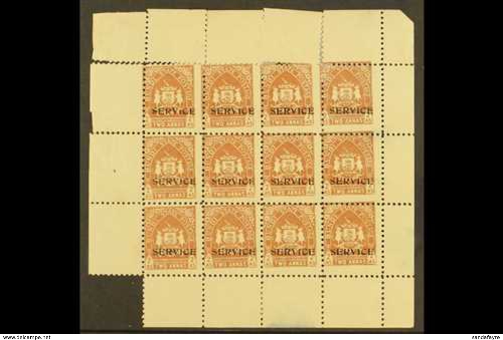 BUNDI  OFFICIALS. 1941 2a Brown, SG O56, COMPLETE SHEET Of 12 With Selvedge To All Sides. Fine Mint, Ungummed Paper As I - Sonstige & Ohne Zuordnung