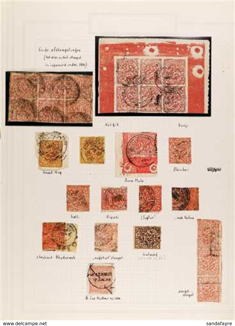 JAMMU & KASHMIR  1880's-1890's Used Stamps With Postmark Interest On A Page, Includes A Few Multiples, Some Forgeries Et - Sonstige & Ohne Zuordnung