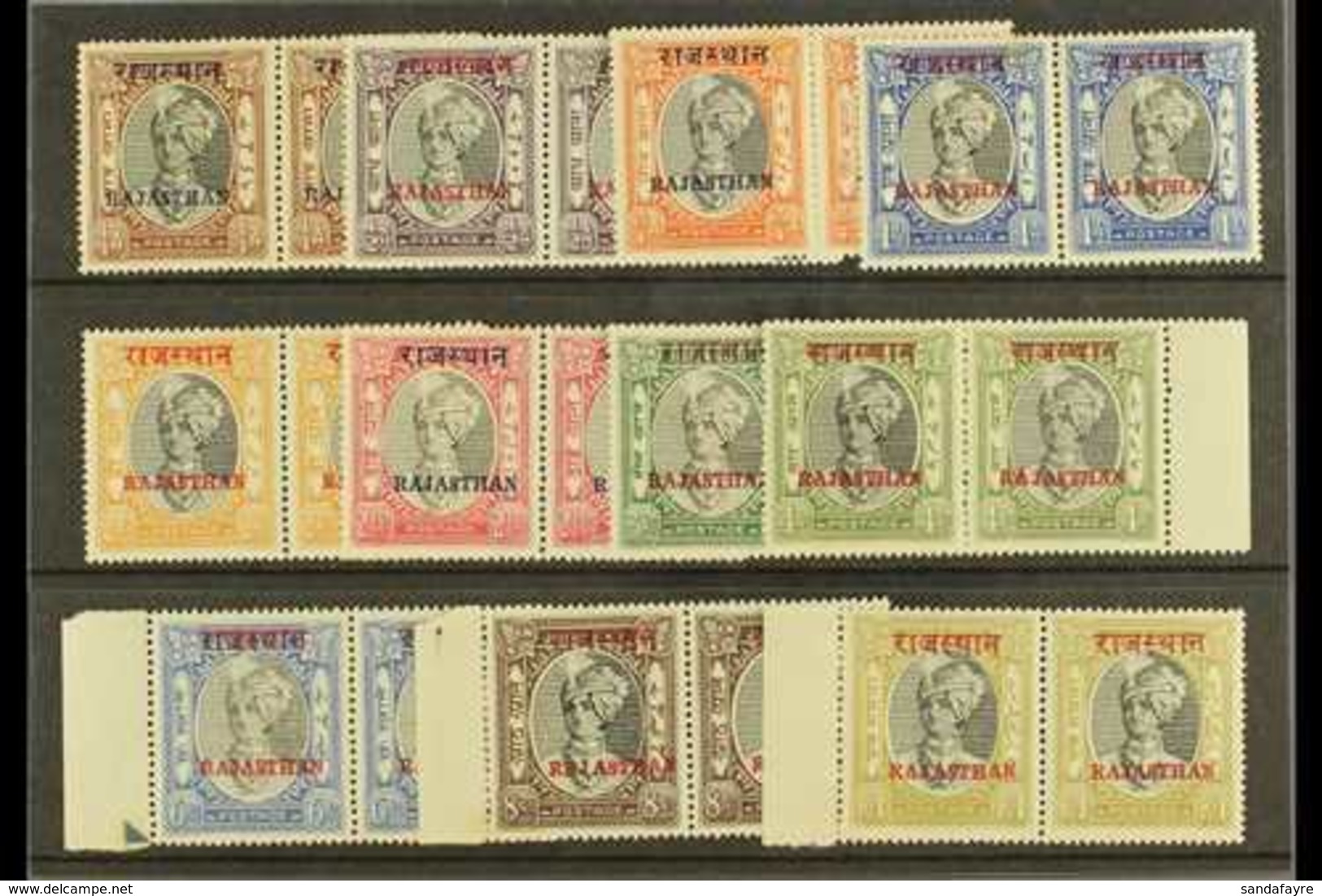 RAJASTHAN  1950 Stamps Of Jaipur Overprinted 2 Line Rajasthan, SG 15/25, In Mint Horizontal Pairs. Few Tone Spots Otherw - Sonstige & Ohne Zuordnung