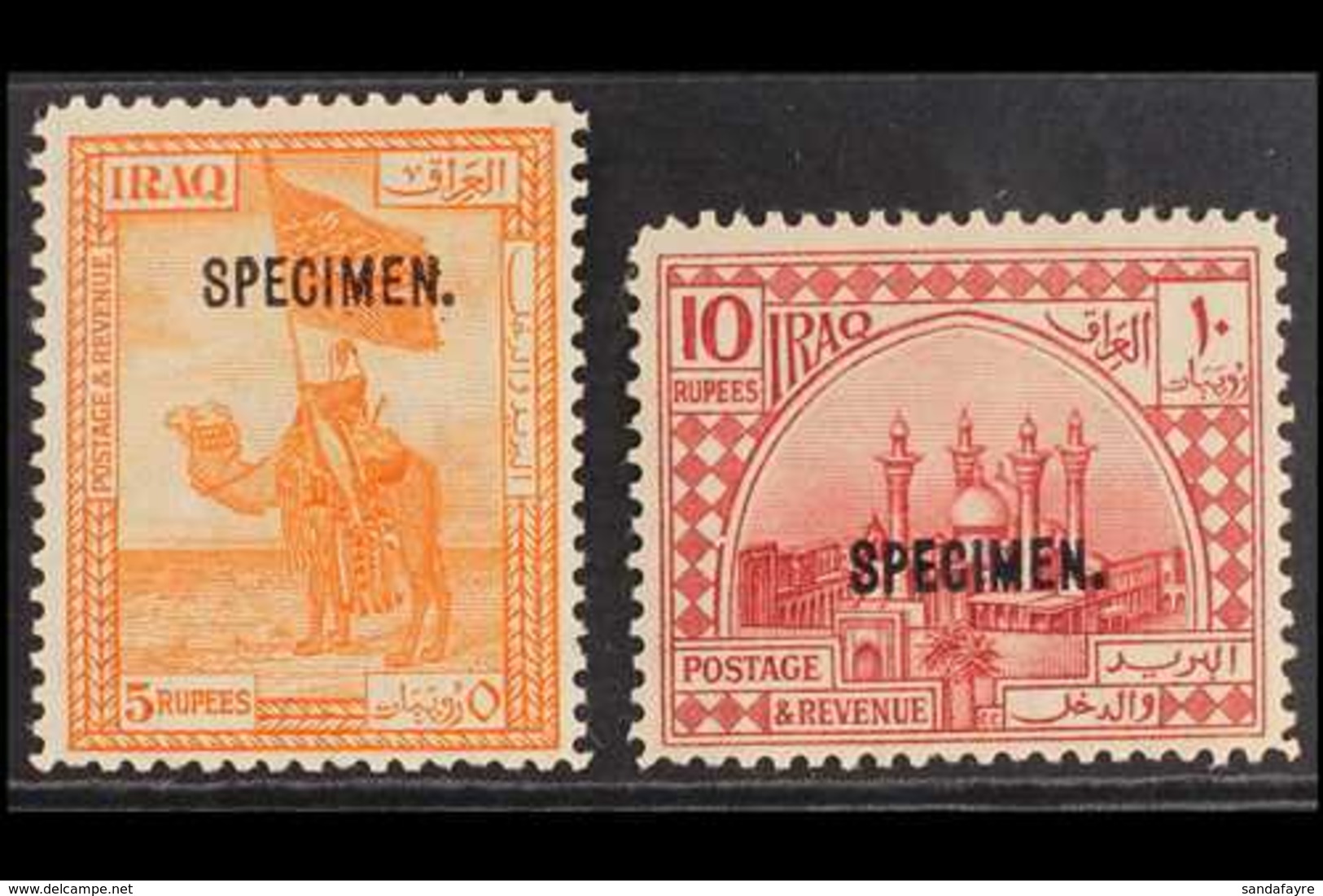 1923-25  5r Orange And 10r Lake Pictorials Top Values Both With "SPECIMEN" Overprints, SG 52s/53s, Fine Mint, Fresh. (2  - Irak