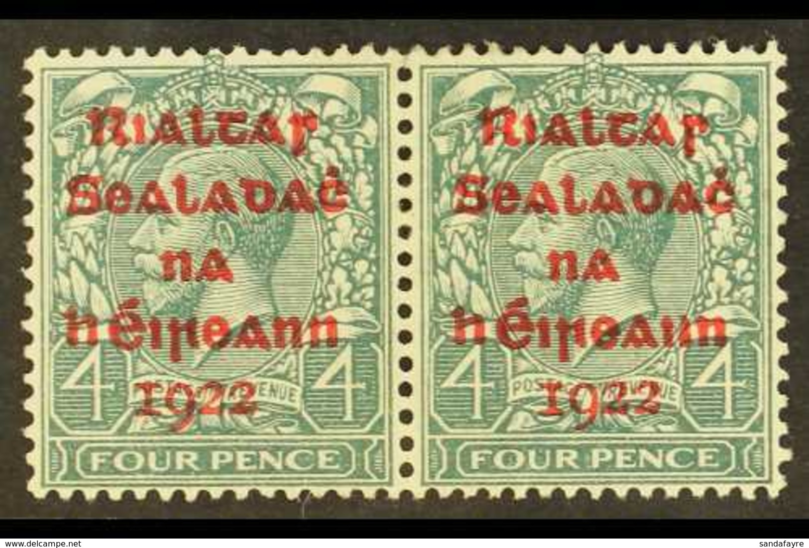 1922  4d Dollard Grey-green With Carmine Overprint, SG 6c, Fine Mint Horizontal Pair. For More Images, Please Visit Http - Sonstige & Ohne Zuordnung