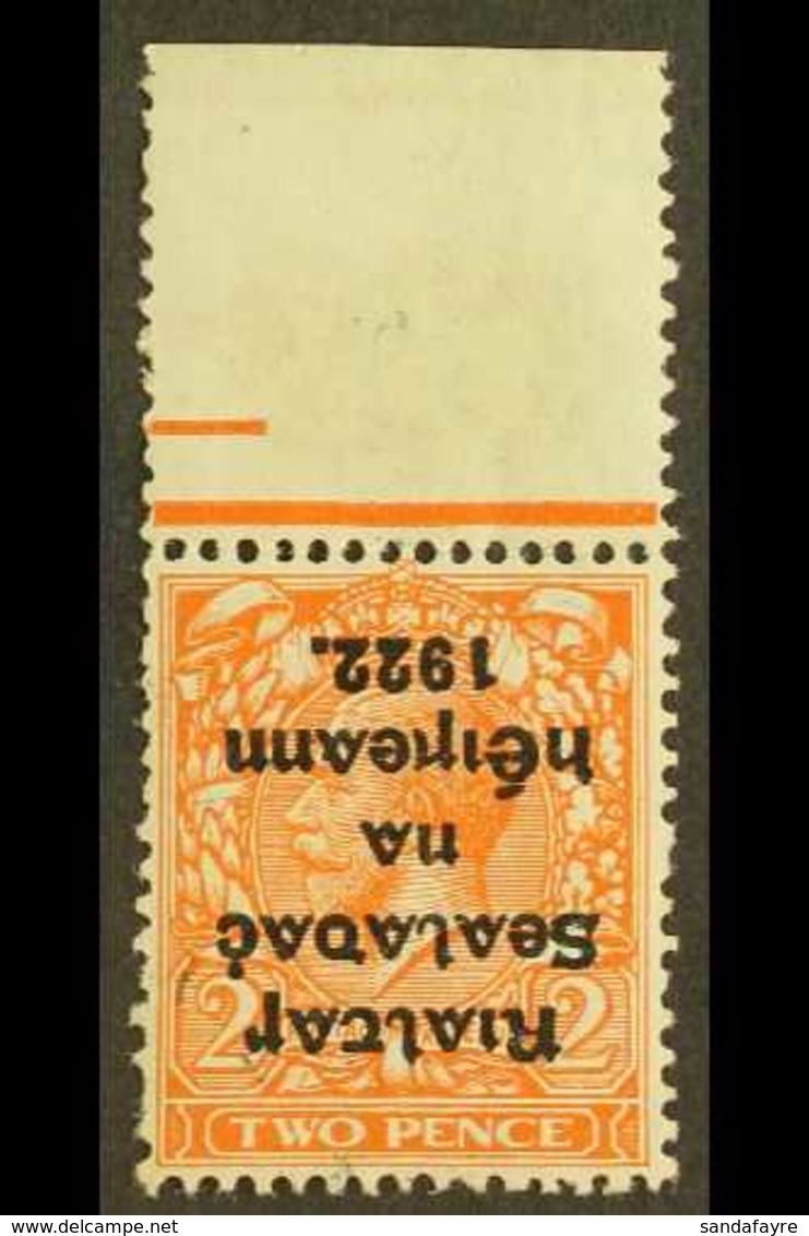 1922 THOM  2d Orange Die II, Overprint Inverted (Hib. T17a), Fine Never Hinged Mint With Upper Sheet Margin. For More Im - Andere & Zonder Classificatie