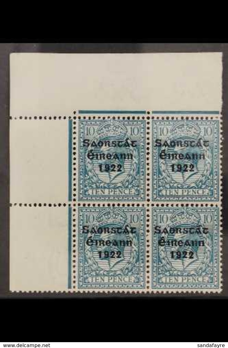 1922-23  10d Turquoise-blue "Saorstat" Overprint, SG 62, Superb Mint (three Stamps Are Never Hinged) Upper Left Corner B - Sonstige & Ohne Zuordnung