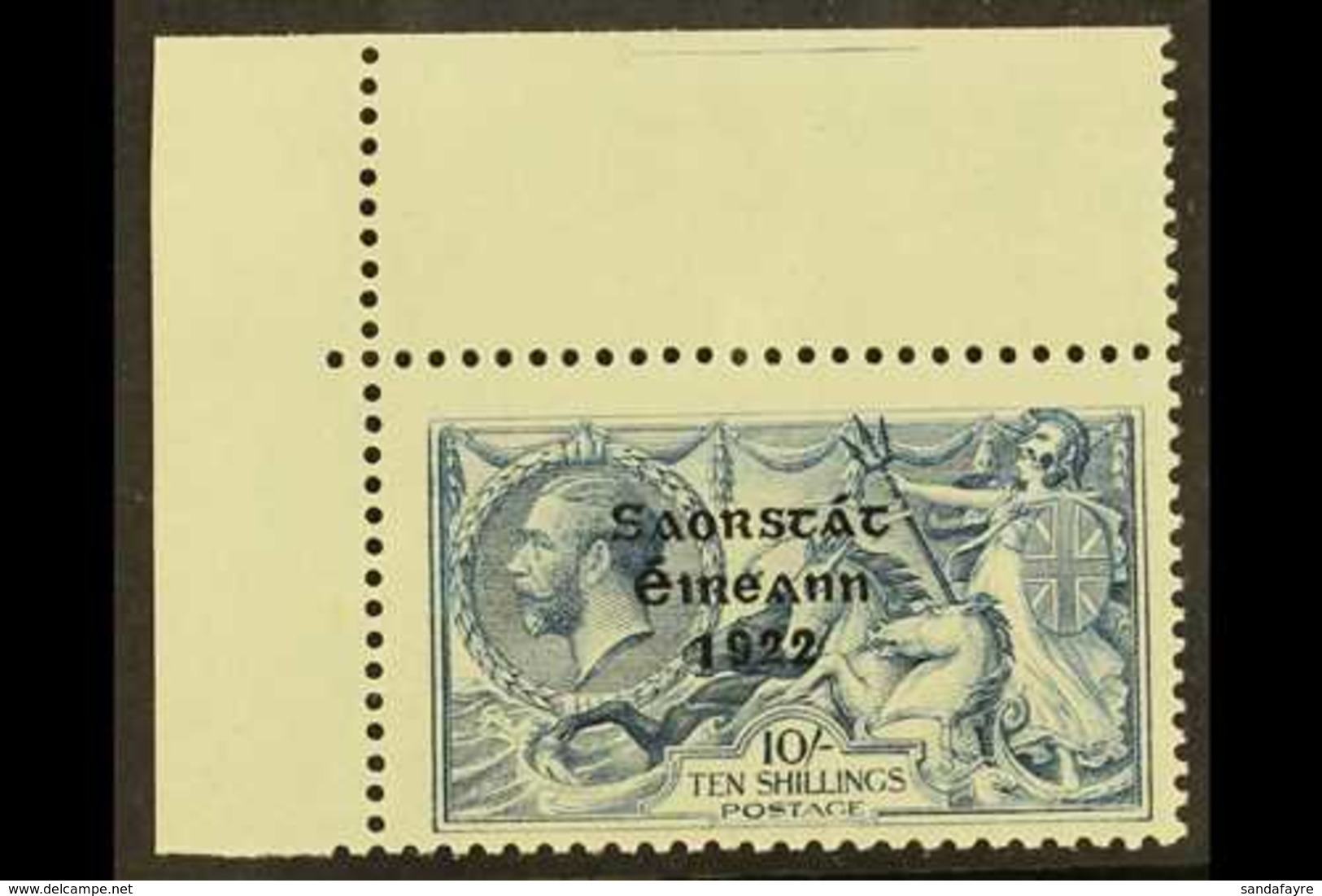 1922-23  10s Dull Grey-blue Seahorses With "Saorstat" Overprint (SG 66) With MAJOR RE-ENTRY (position R. 1/1) Variety, H - Sonstige & Ohne Zuordnung