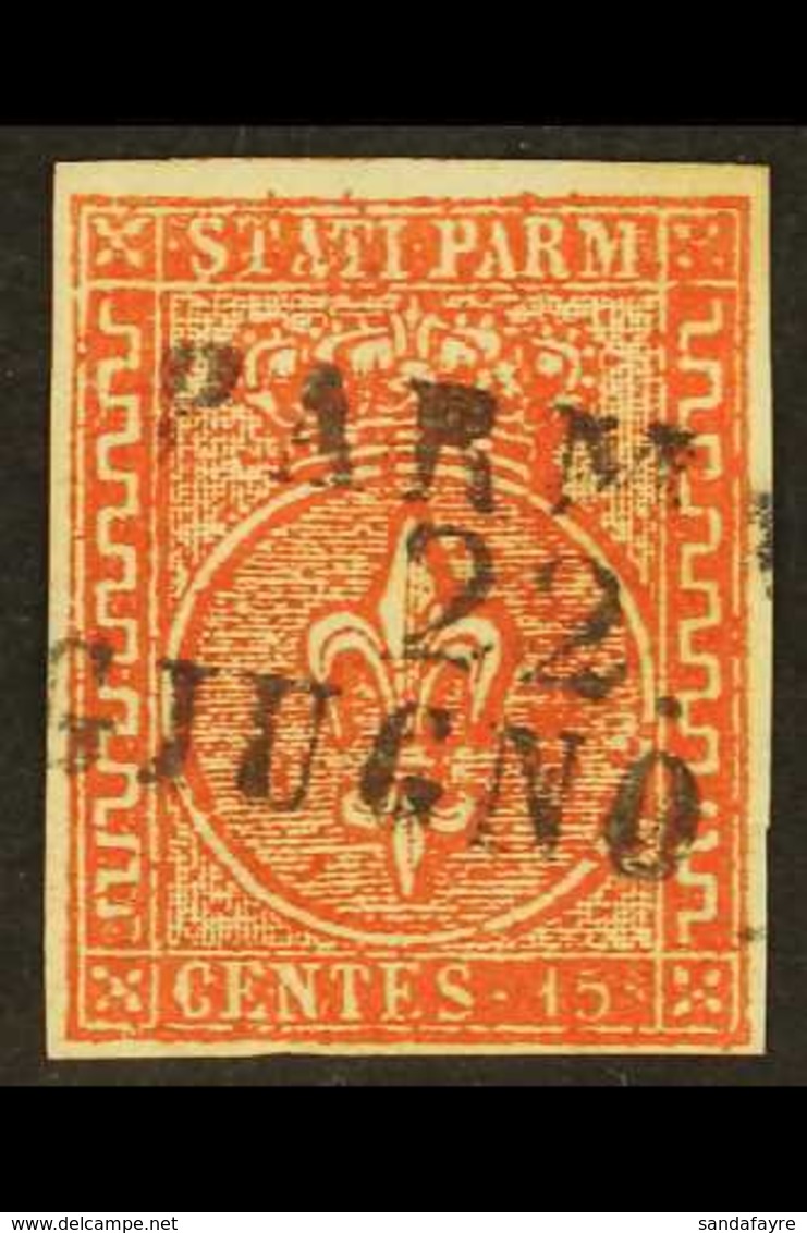 PARMA  1853-55 15c Red (Sassone 7, SG 13), Very Fine Used With "Parma / 22 / Giugno" Three-lines Cancel, Four Margins, V - Ohne Zuordnung