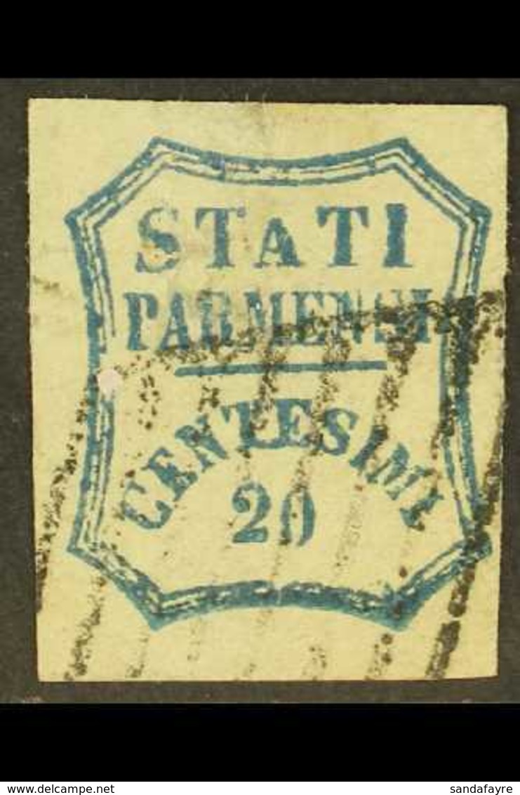 PARMA  1859 20c Blue Provisional Govt, Variety "short A In STATI" (Pos. 37), Sass 15e, Used, Small Thins. Cat Sass €450  - Sin Clasificación