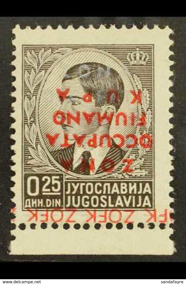 FIUME & KUPA ZONE  1941 25p Black DOUBLE OVERPRINT - One In Silver And The Other Inverted In Red, Sassone 1c, Fine Mint  - Ohne Zuordnung