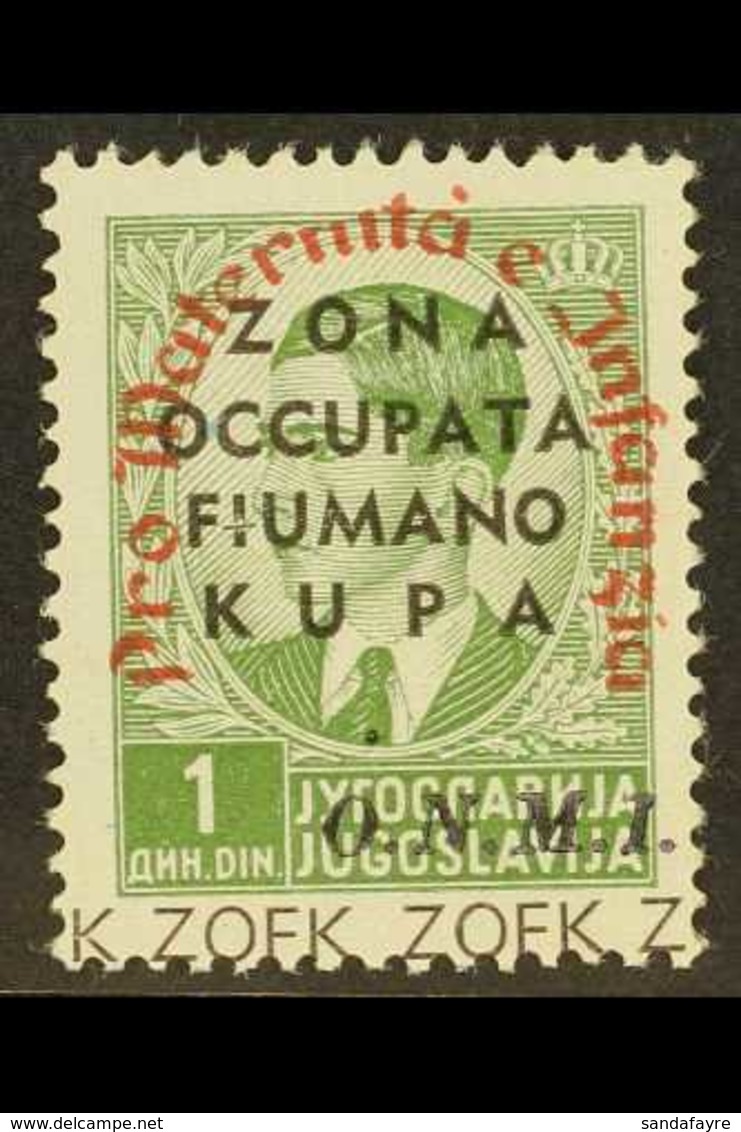 FIUME & KUPA ZONE  1941 1d Green Maternity Fund OVERPRINT IN RED Variety, Sassone 40, Fine Never Hinged Mint, Very Fresh - Ohne Zuordnung